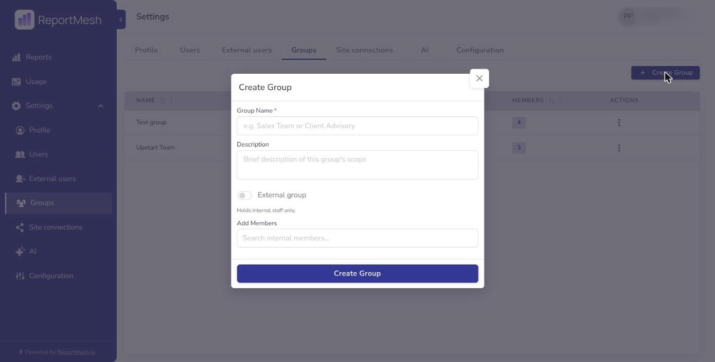 The Create Group form