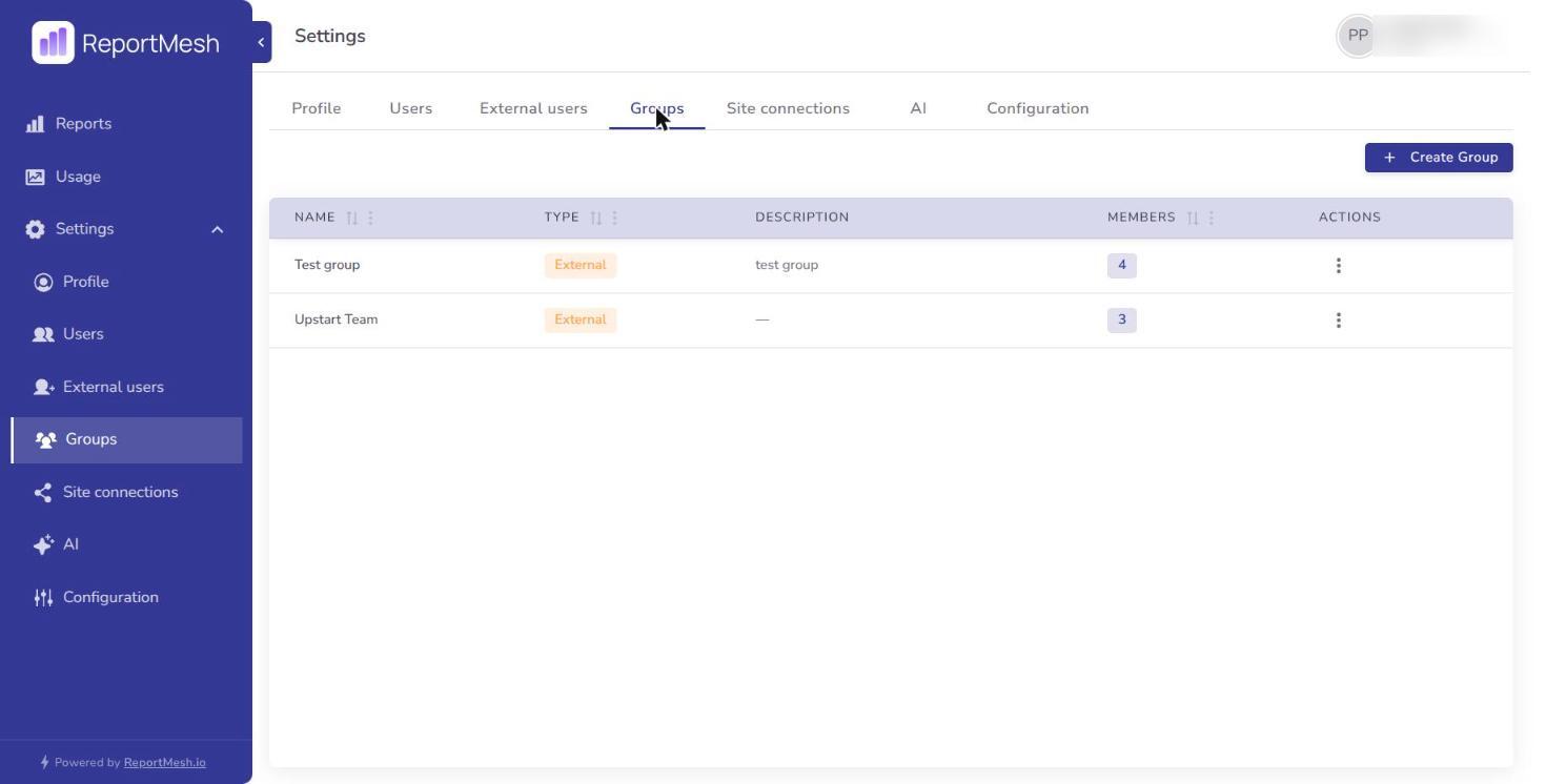 The Groups list