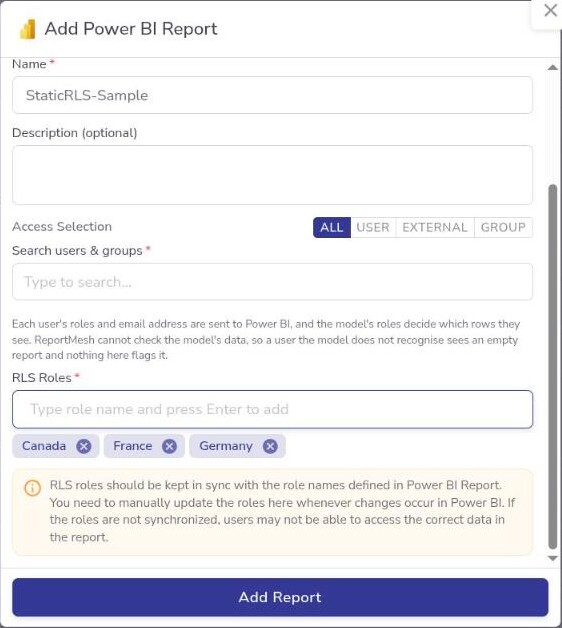 Registering a report with row-level security