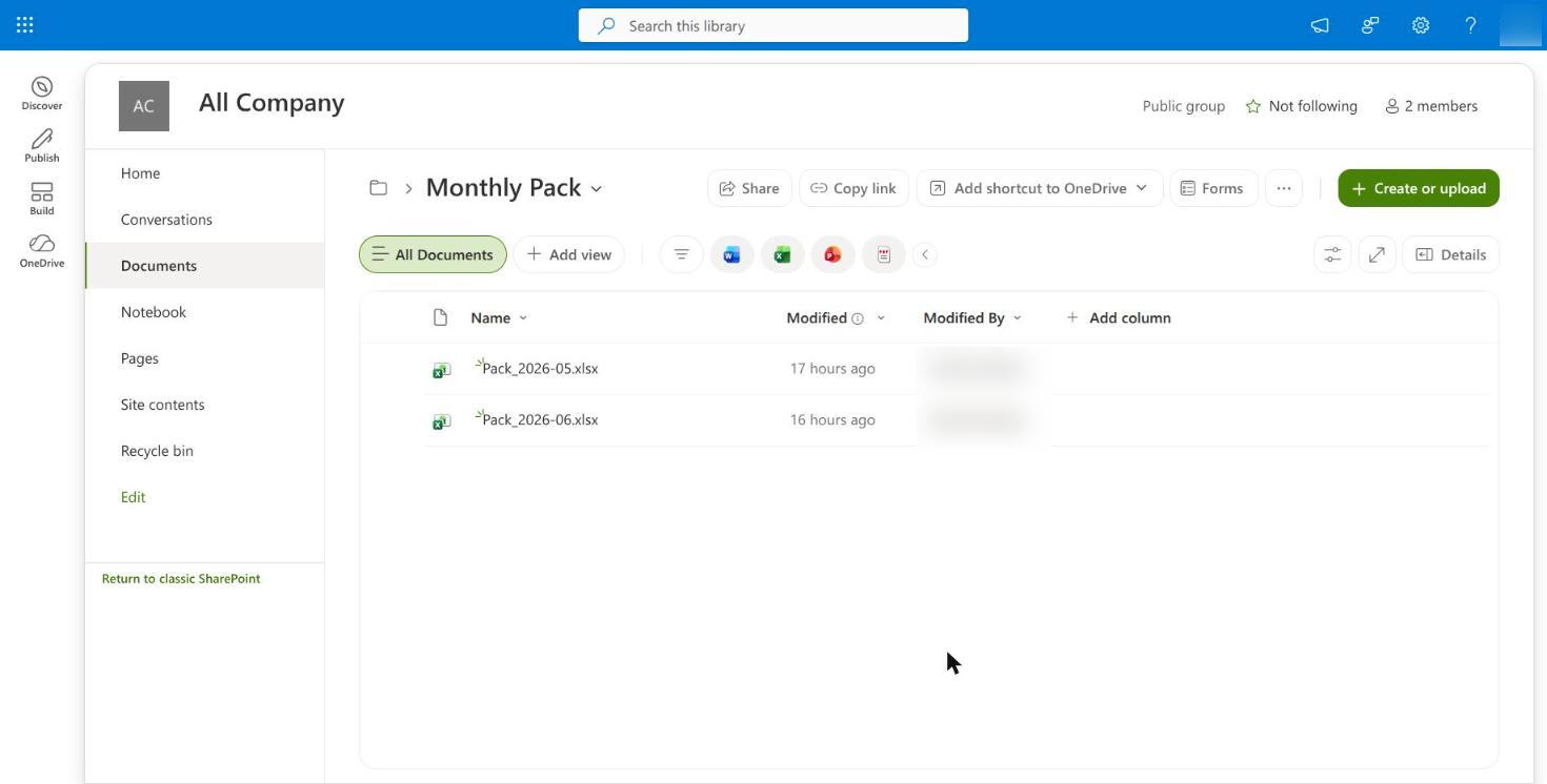 The Monthly Pack leaf folder, holding one workbook per month