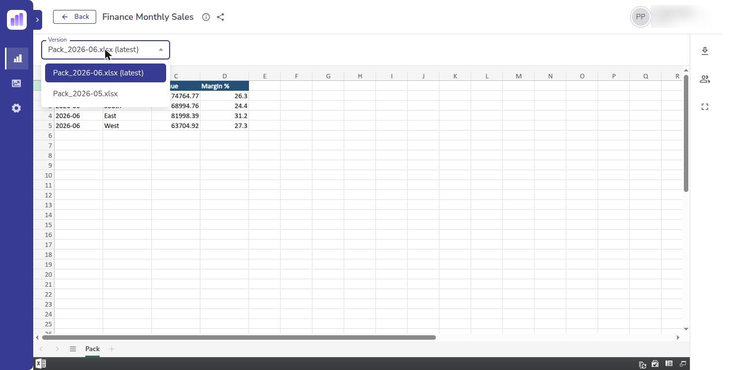 The Version control listing the latest file and the one before it